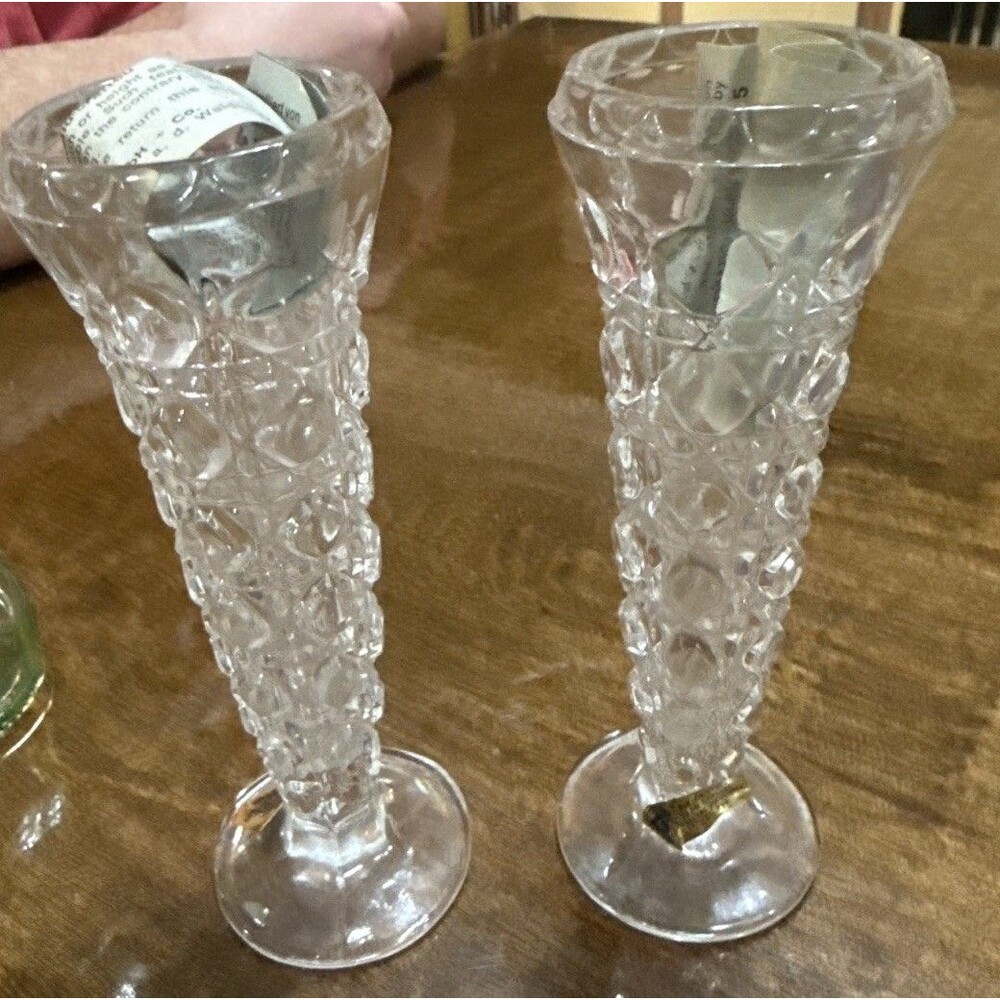 Tritschler Winterhalder Lead Crystal Bud Vases Pair 24% PbO West Germany Vintage